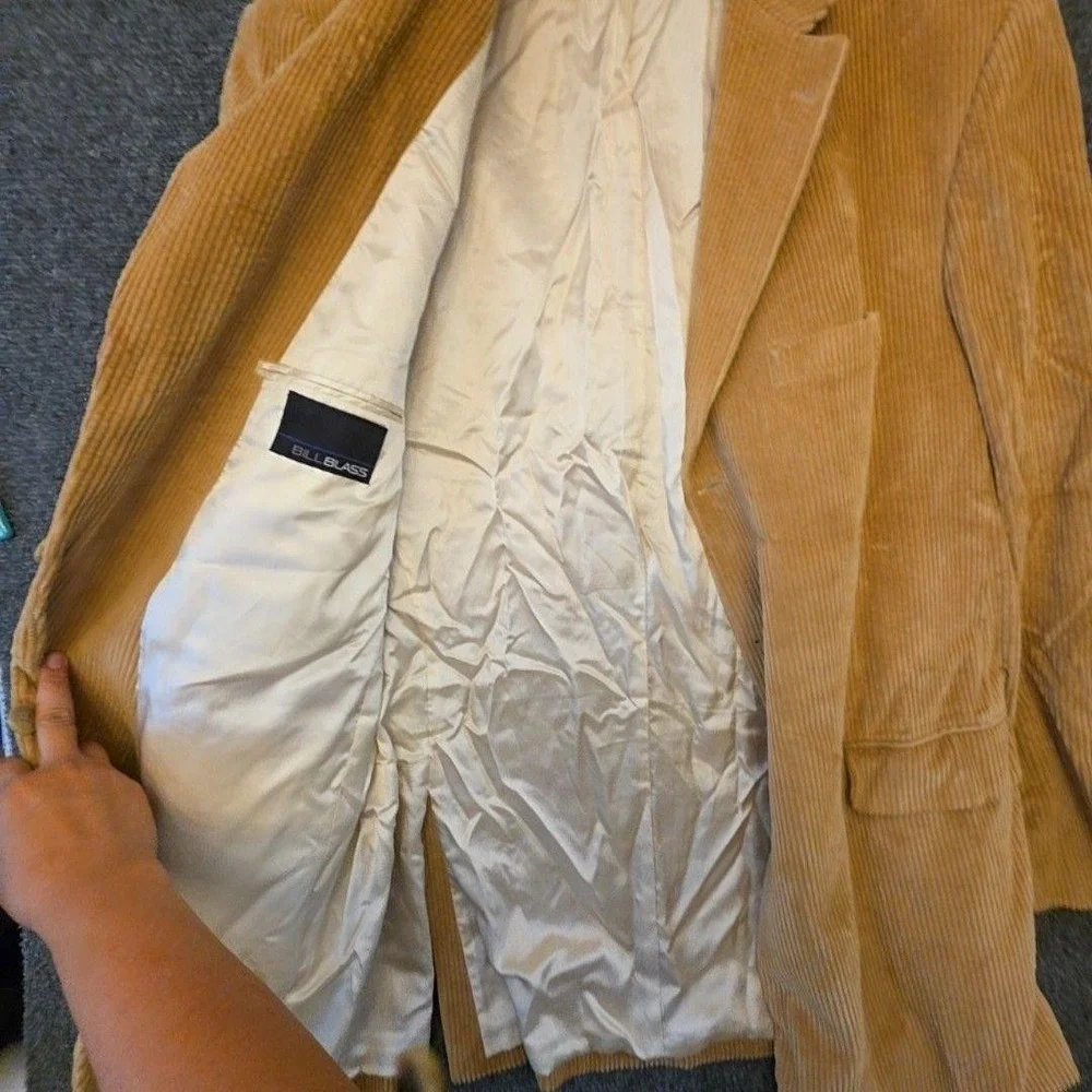 Bill Blass Blazer Sport Coat Mens 46XL Beige Cotton Corduroy Classic Jacket